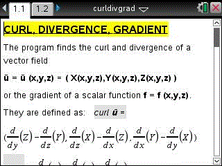 ticalc gradient reviews divergence curl
